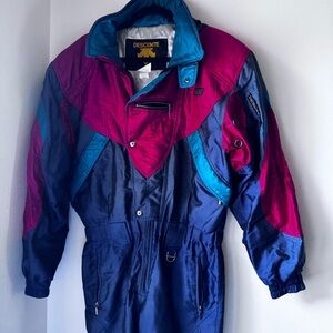 Descente Snowsuit Vintage 1980s Navy Teal Burgundy FLAW Read Ad XL
